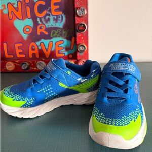 Skechers Kids Flex-Glow Blue and Neon Green Sneakers